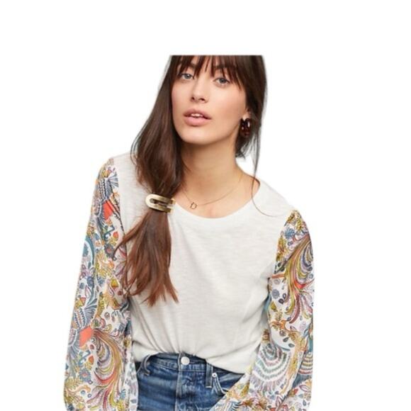 ANTHROPOLOGY PEACOCK TIED SLEEVES PULLOVER TOP M - Picture 2 of 13